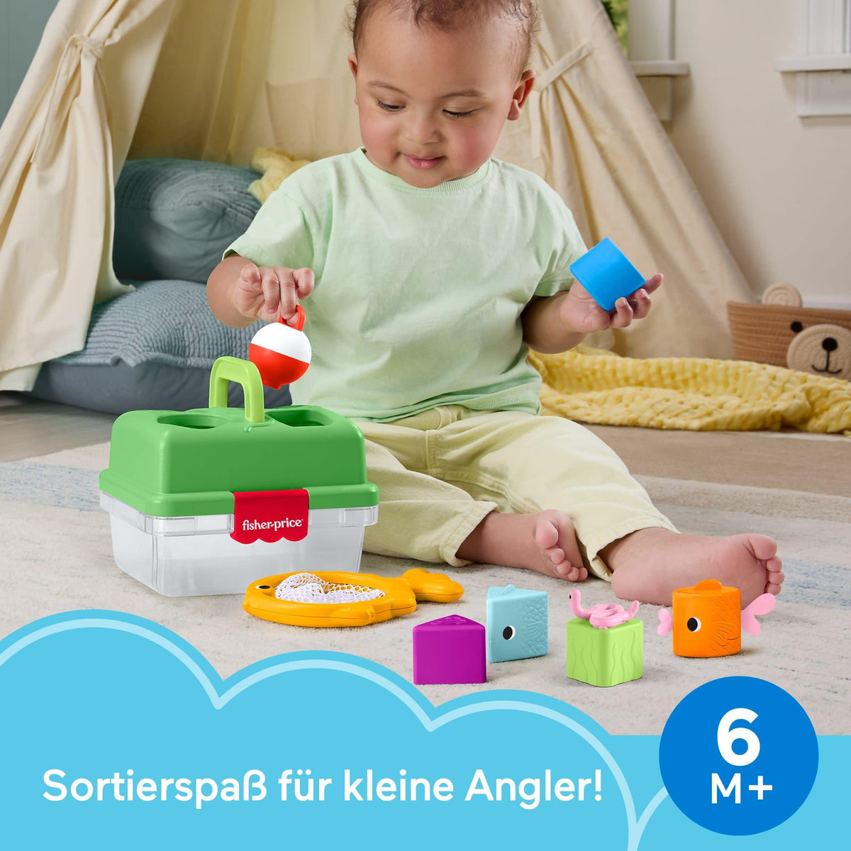Fisher-Price Sortier- und Aufbewahrungsbox Friendship Forest – Lernspielzeug ab 6 Monate mit Stapelblöcken
