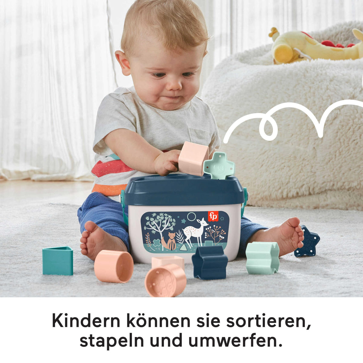 Fisher-Price Baby's First Bausteine Set – 10 Steckbausteine mit Eimer, Lernspielzeug ab 6 Monate